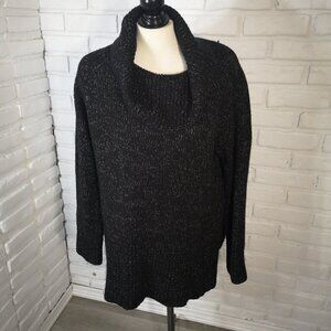 DKNY Ladies Size XL Black w/ Grey Flecks Cowl Neck Straight Fit Sweater